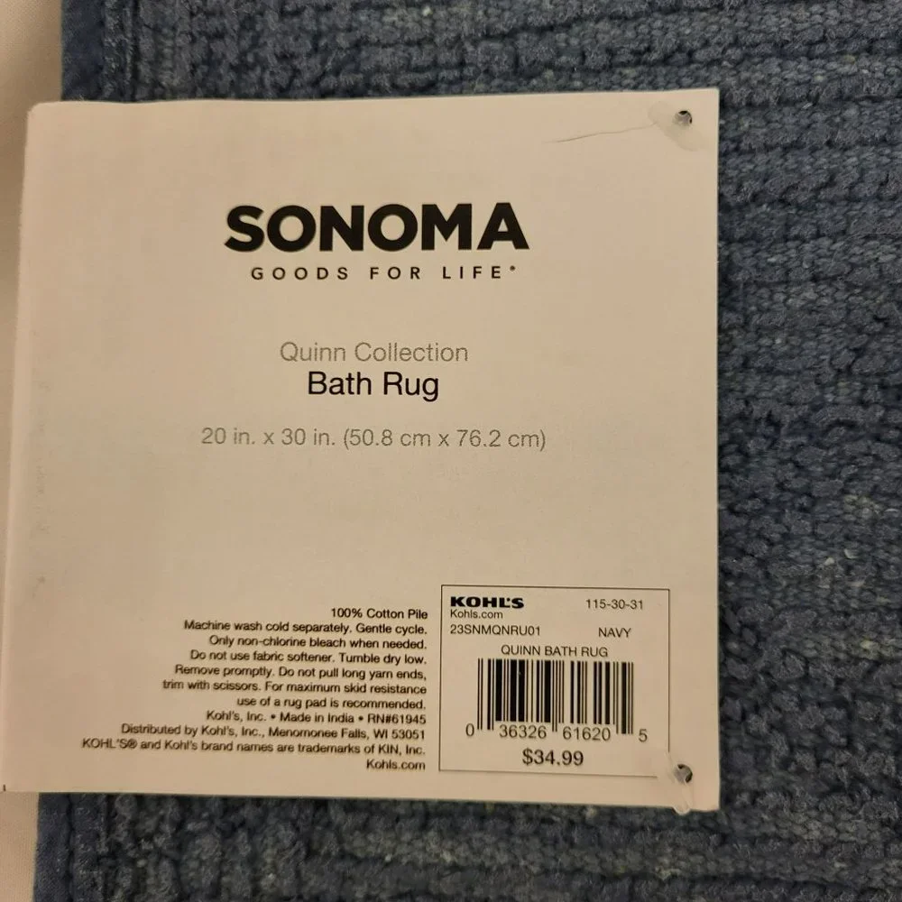 Sonoma Goods For Life Quinn Collection Bath Rug Navy Blue Paisley Inlay Pattern
